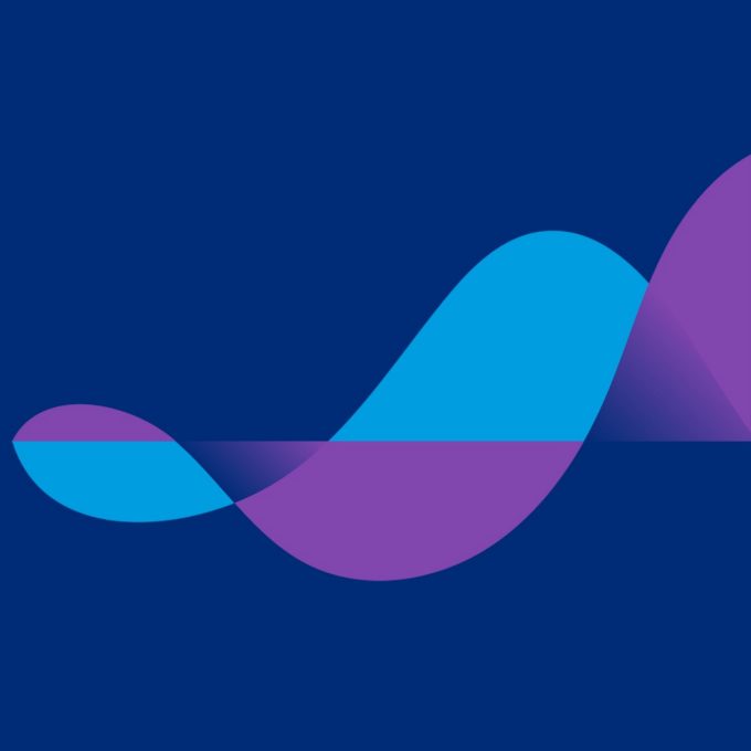 Grafik merek gelombang dengan latar belakang biru