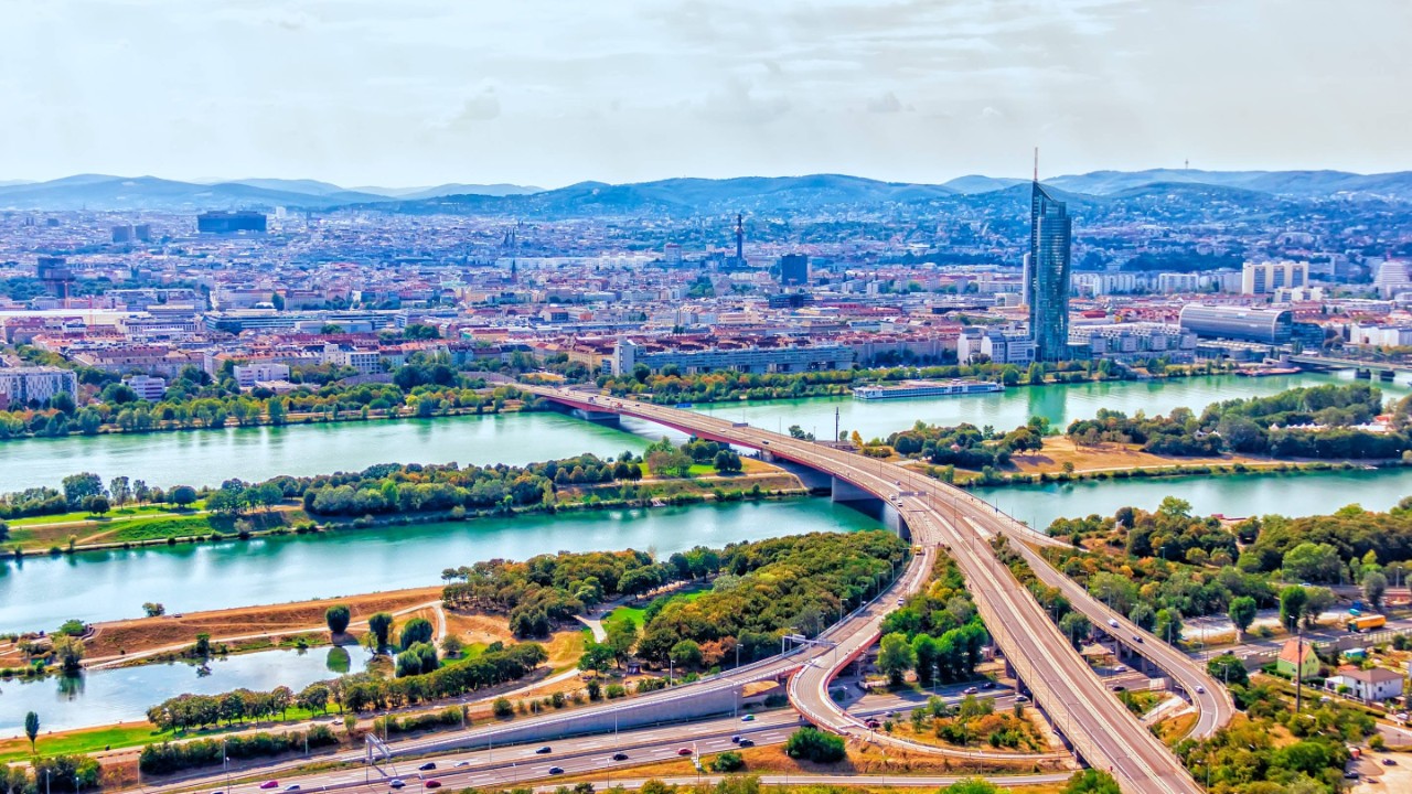 Vienna, skyline panoramic view over the Danube