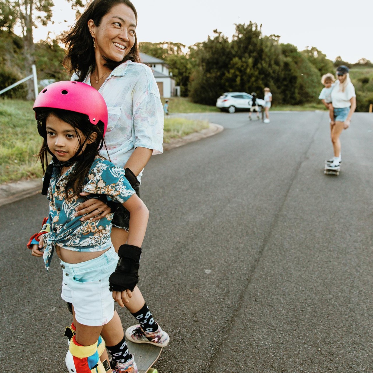 Japanese Aussie mum and daughter skateboard together 