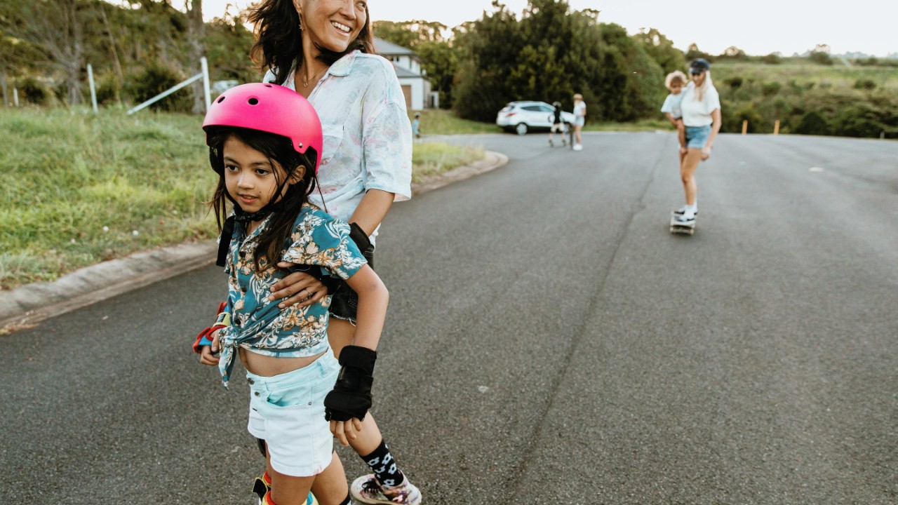 Japanese Aussie mum and daughter skateboard together
